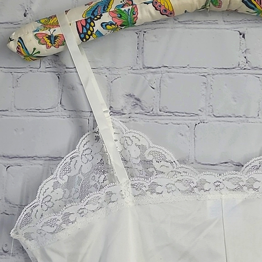 🆕️NWT Vintage 90s White Satin Floral Lace USA Made Adjustable Straps Tank Top S - Picture 11 of 15